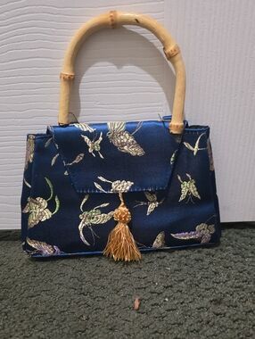 Oriental-Style Blue Butterfly Clutch Purse